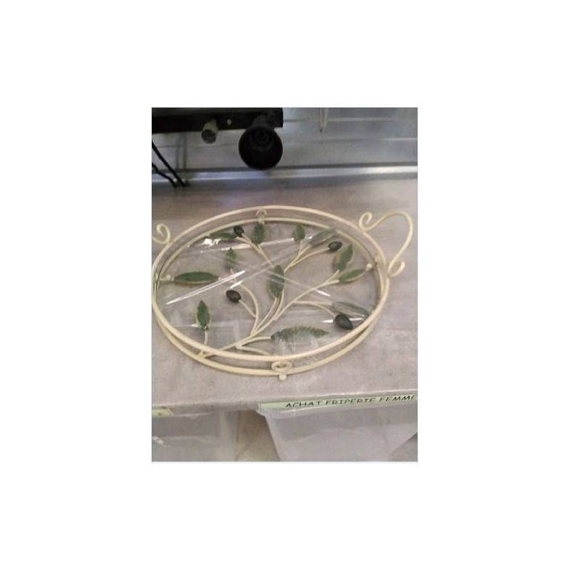 PLATEAU ROND FER VERRE 