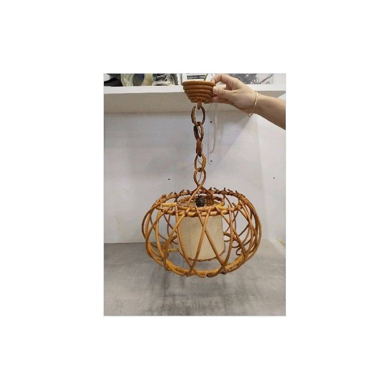 LUSTRE EN ROTIN LOUIS SOGNOT ANNEES 60