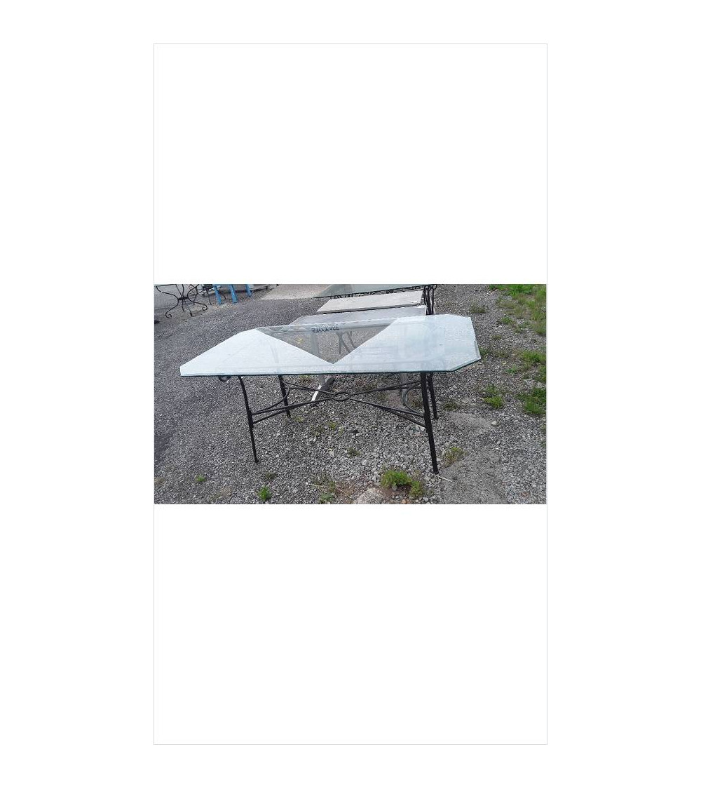 TABLE PIED METAL / DESSUS VERRE BISEAUTE 