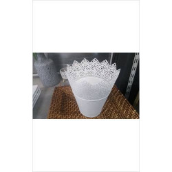 CACHE POT METAL BLANC 