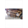 TABLE DESSUS VERRE FUME + 2 FAUTEUILS ROTIN