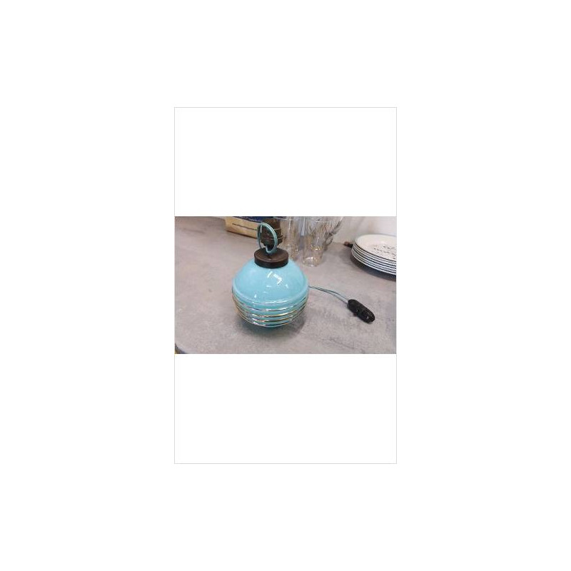 PIED DE LAMPE BOULE VERRE BLEU ANNEES 50 EN L\'ÉTAT 