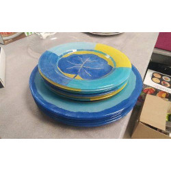 ASSIETTES VERRE BLEUES 