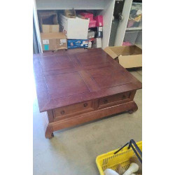 TABLE BASSE BOIS CARREE 4 TIROIRS 1MX1M