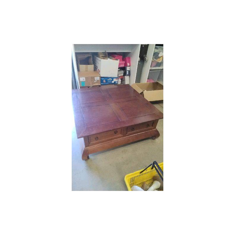 TABLE BASSE BOIS CARREE 4 TIROIRS 1MX1M