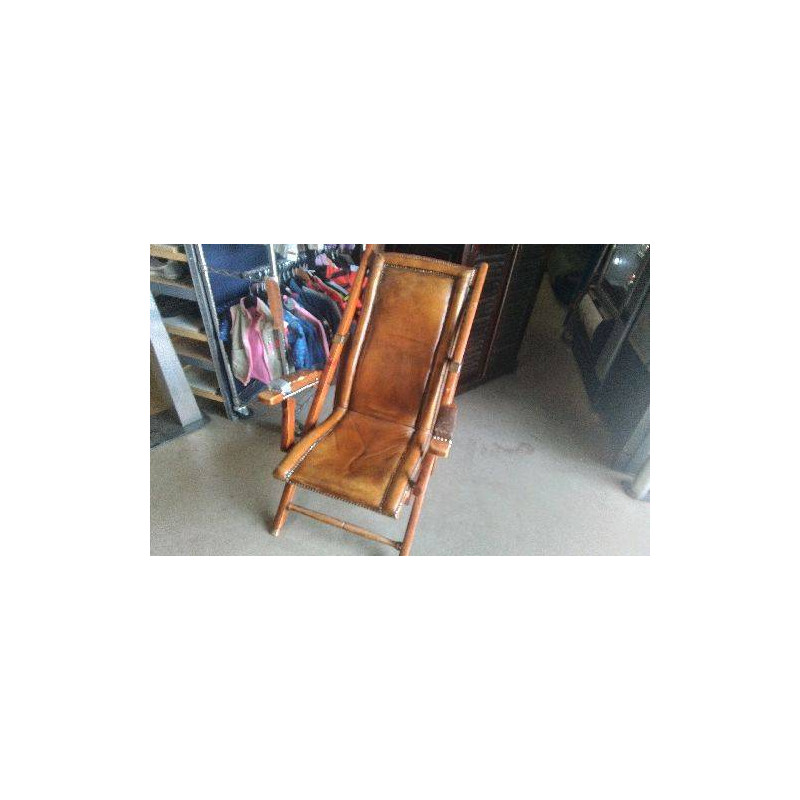 FAUTEUIL ANGLAIS RELAX BOIS CUIR EN L\'ÉTAT 