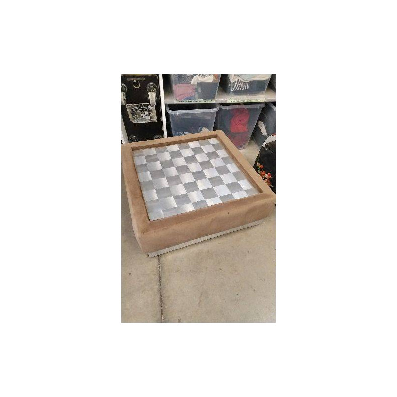 TABLE BASSE ANNEES 70 VELOURS PLATEAU ACIER TRESSE 