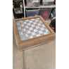 TABLE BASSE ANNEES 70 VELOURS PLATEAU ACIER TRESSE 