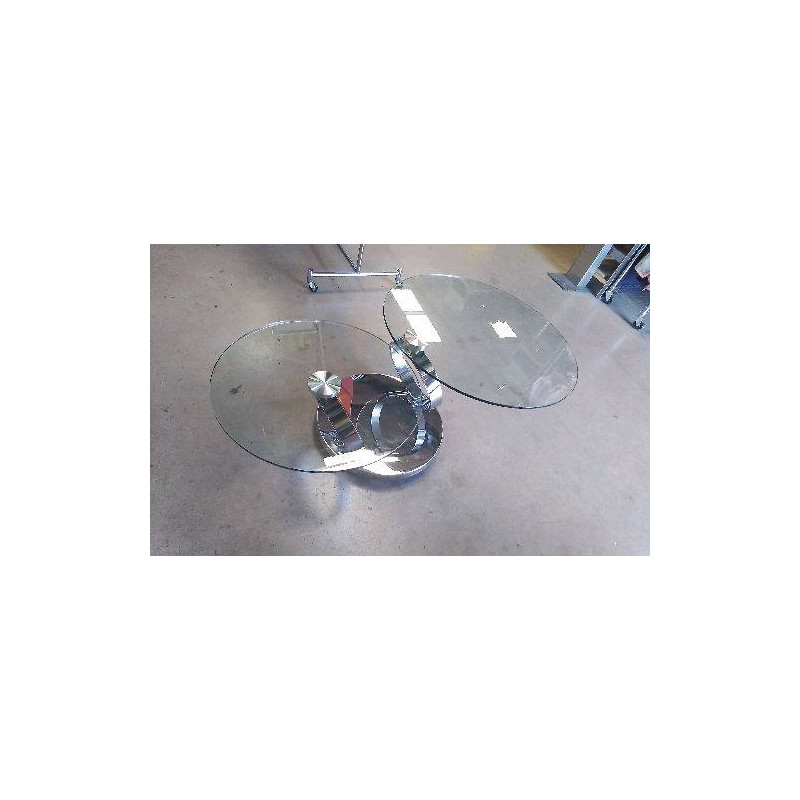 TABLE BASSE VERRE 2 PLATEAUX RONDS PIVOTANTS 