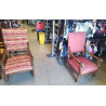 FAUTEUIL BOIS TISSU ACCOUDOIRS TETE DE LION 
