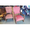 FAUTEUIL BOIS TISSU ACCOUDOIRS TETE DE LION 