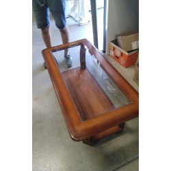TABLE BASSE MERISIER- VERRE