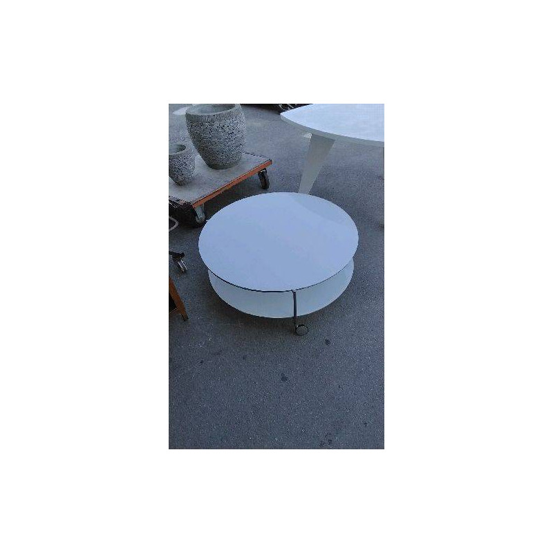 TABLE BASSE RONDE A ROULETTES- PLATEAUX VERRE