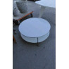 TABLE BASSE RONDE A ROULETTES- PLATEAUX VERRE