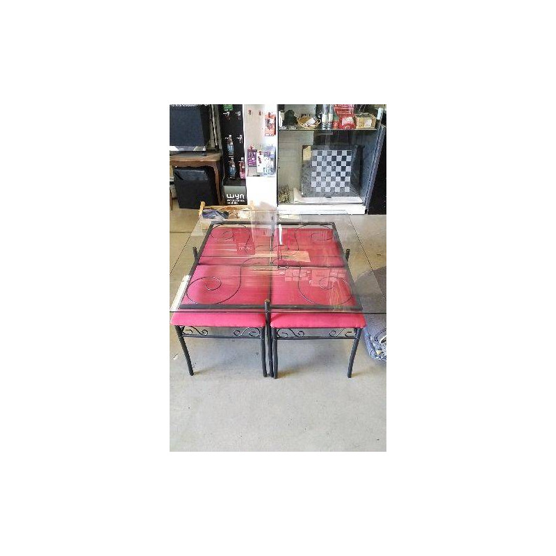 TABLE BASSE FER VERRE + 4 TABOURETS 