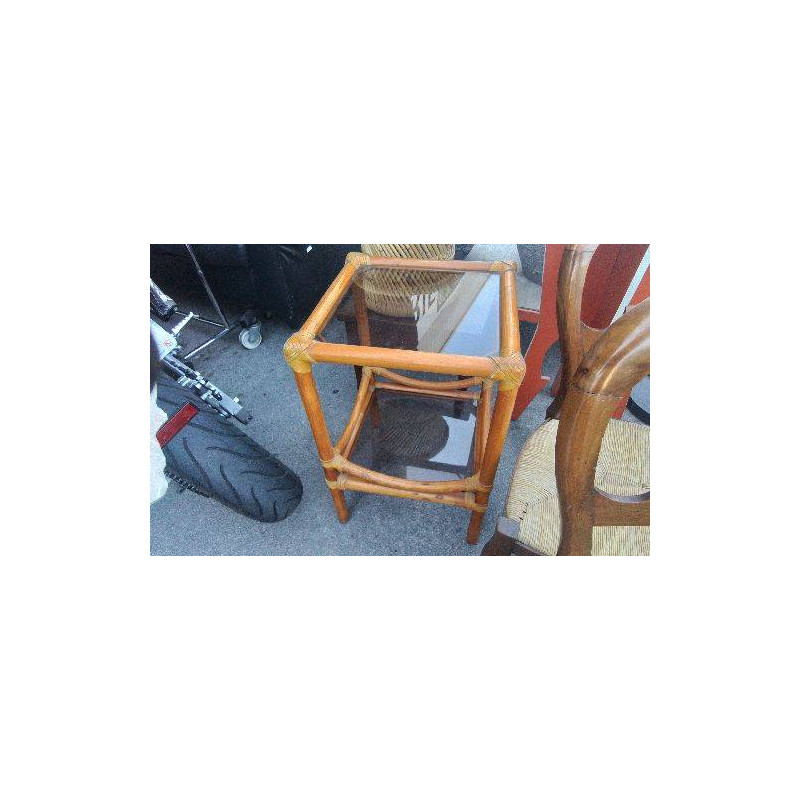 SELLETTE ROTIN ET VERRE FUME
