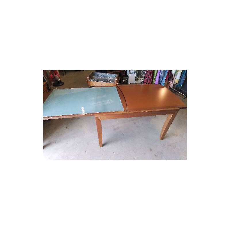 TABLE RECTANGULAIRE DESSUS VERRE 1 RALLONGE 