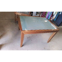 TABLE RECTANGULAIRE DESSUS VERRE 1 RALLONGE 