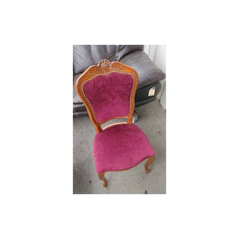 CHAISE BOIS VELOURS ROUGE