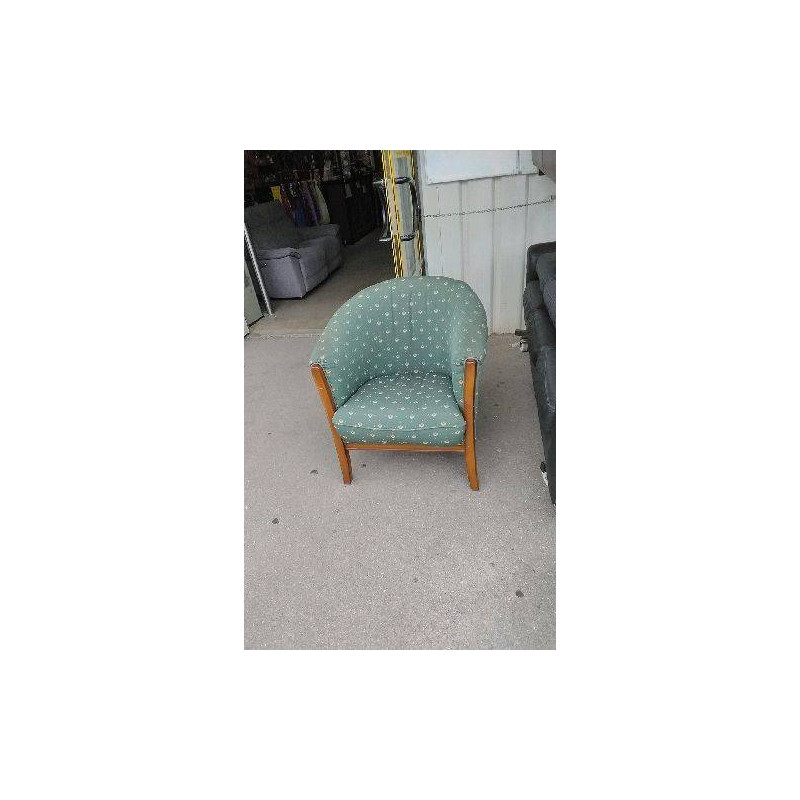 FAUTEUIL BOIS TISSU VERT/ EN L’ÉTAT 