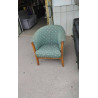 FAUTEUIL BOIS TISSU VERT/ EN L’ÉTAT 