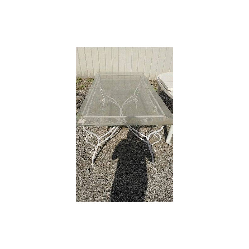 TABLE FER ECRU DESSUS VERRE 
