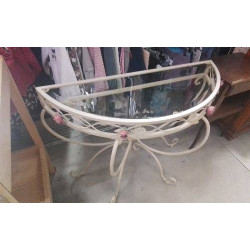 CONSOLE DEMI LUNE VERRE METAL