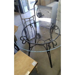 TABLE METAL DESSUS VERRE -...