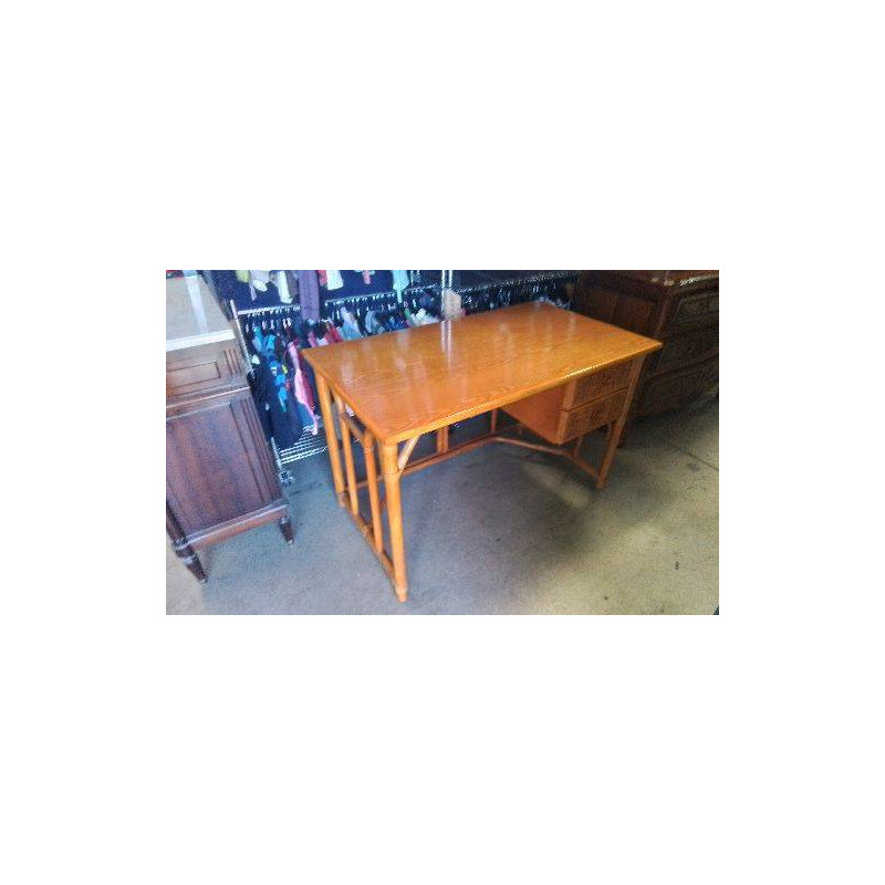 BUREAU 2 TIROIRS ROTIN