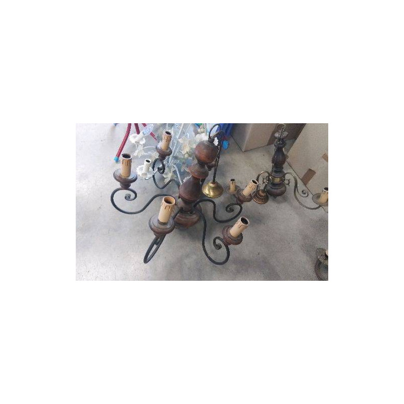 LUSTRE BOIS FER 6 BRANCHES 