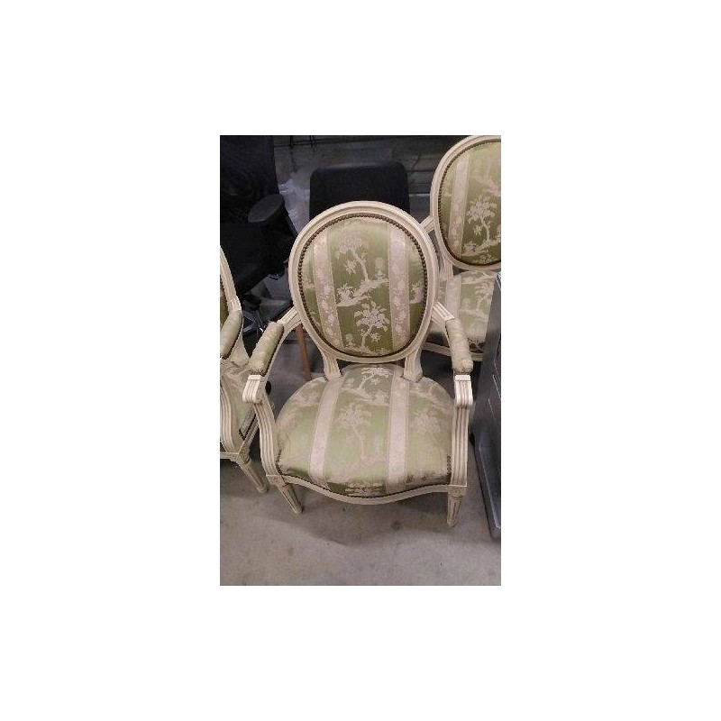 FAUTEUIL MEDAILLON BOIS TISSU  - EN L’ETAT