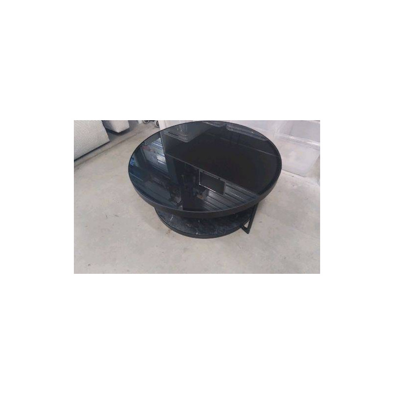TABLE BASSE RONDE - METAL VERRE / DIAM 88CM