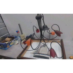 LUSTRE 6 BRANCHES METAL VERRE