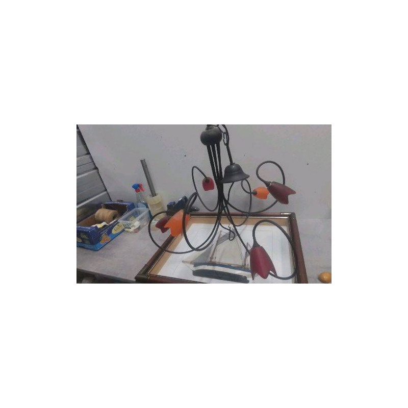 LUSTRE 6 BRANCHES METAL VERRE