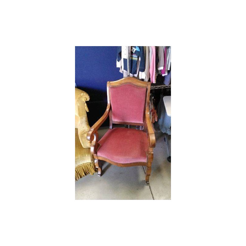 FAUTEUIL BOIS VELOURS CLOUTÉ 