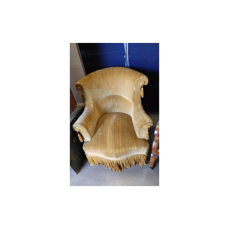 FAUTEUIL VELOURS JAUNE VINTAGE 