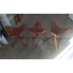 TABOURET TRIPODE BOIS ET CUIR 