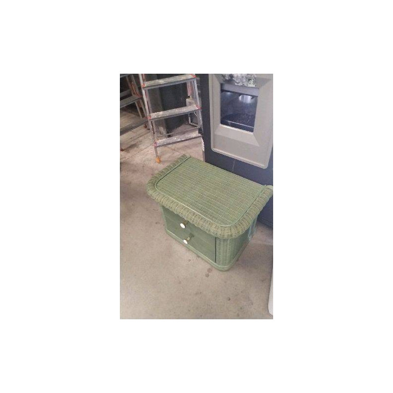 CHEVET 2 TIROIRS VERT - ROTIN